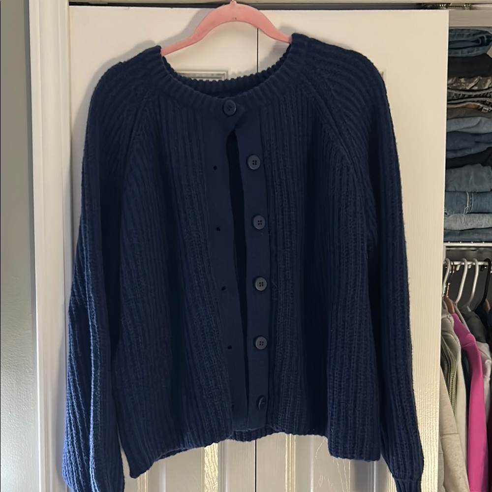 Navy Blue Women's Top Button Sweater